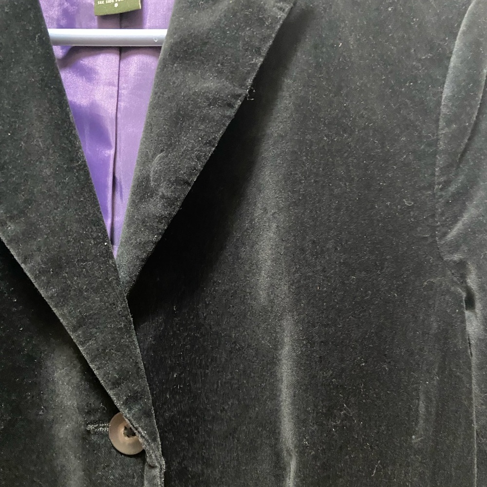 Vtg Eddie Bauer Womens 8 Velvet Velour 3 Button Blazer Jacket Suit Coat Black - Picture 2 of 4